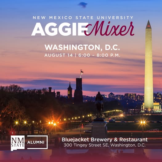 NMSU Aggie Mixer in Washington DC, August 14, from 6pm-8pm at Bluejacket Brewery and Restaurant